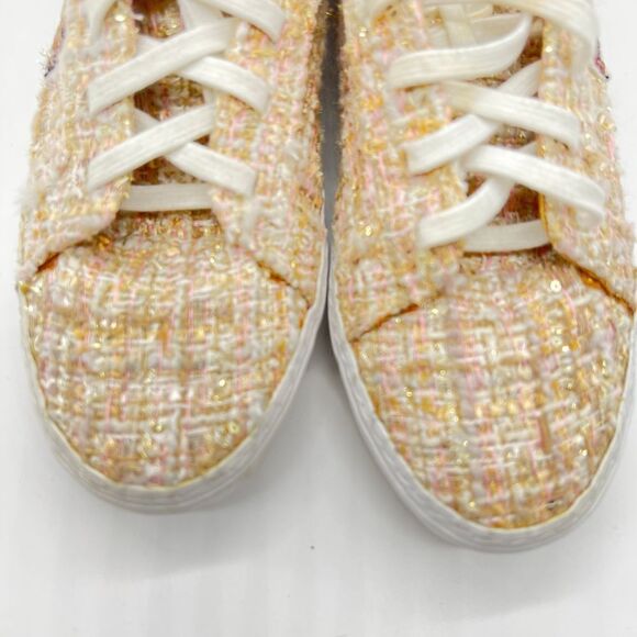 Zara Sequin Banana Patch textured TweedTan White Bronze Sneakers Size 37 - Picture 5 of 12